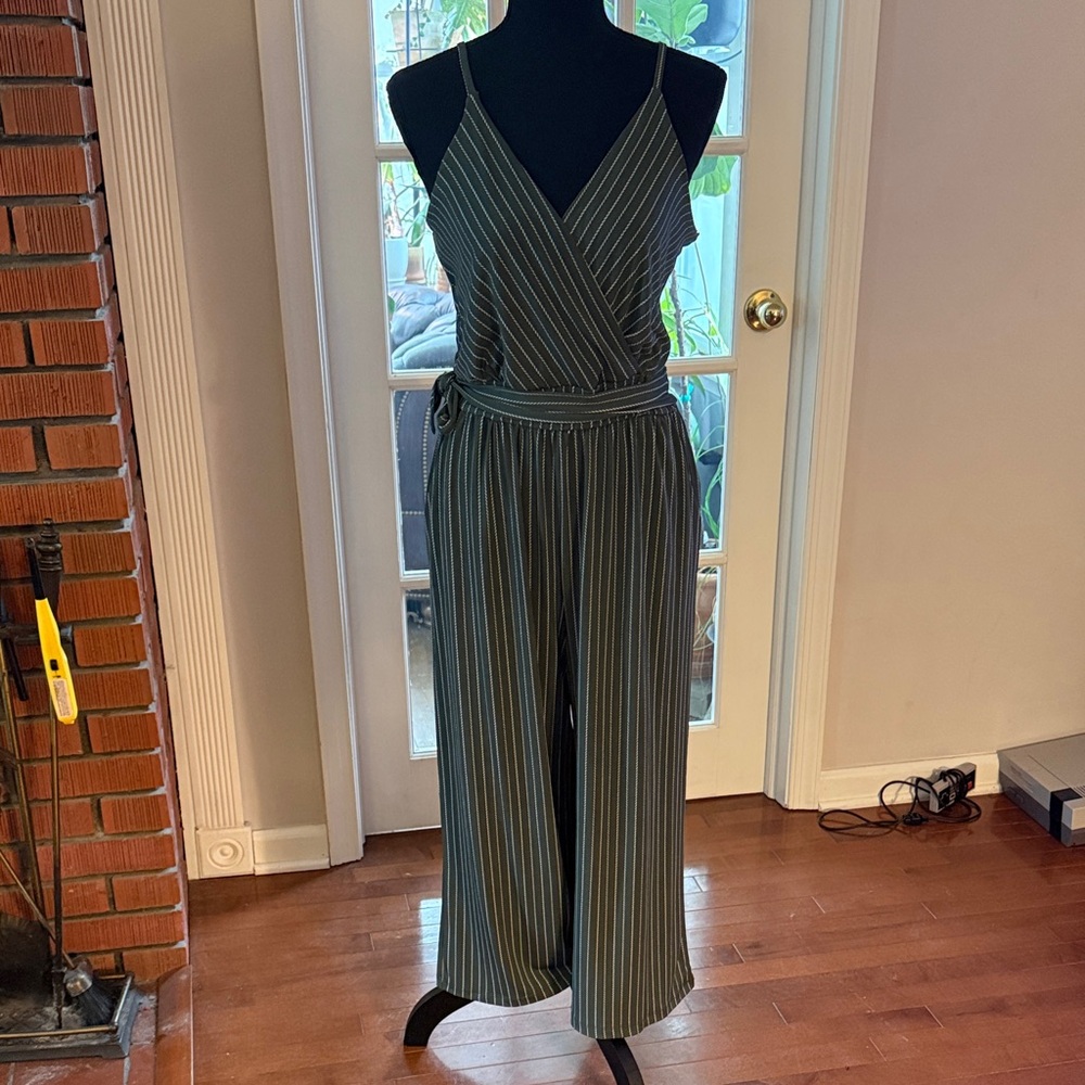 Kaileigh Olive and White Striped Jumpsuit